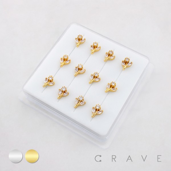 FLOWER MULTI CZ MARQUISE LEAF POLISH 316L SURGICAL STEEL L-SHAPE NOSE BOX